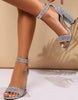 Load image into Gallery viewer, Golden Ankle Buckle Open Toe Sparkly Chunky Heels