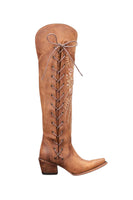 Load image into Gallery viewer, Brown Embroidery Lace-Up Knee Boots