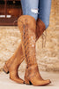 Load image into Gallery viewer, Brown Embroidery Lace-Up Knee Boots