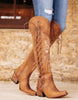 Load image into Gallery viewer, Brown Embroidery Lace-Up Knee Boots