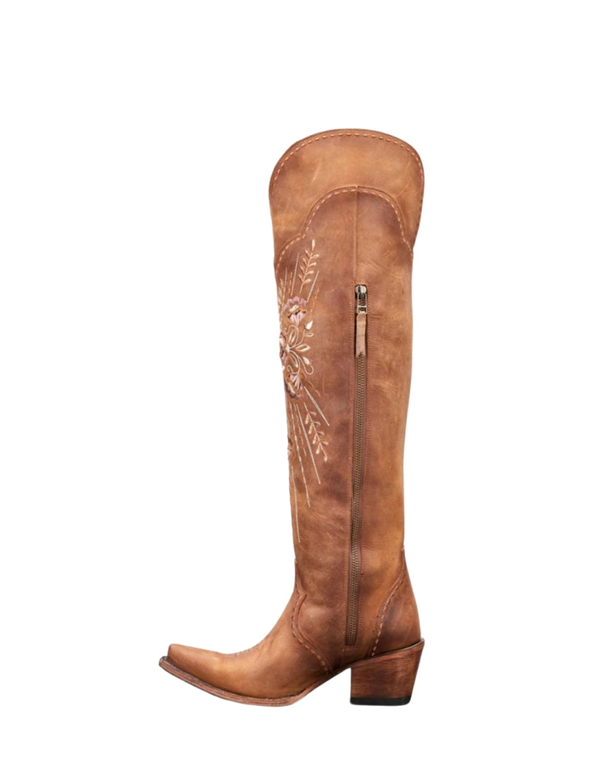 Load image into Gallery viewer, Brown Embroidery Lace-Up Knee Boots