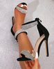 Load image into Gallery viewer, Sparky Black Beaded Open Toe Stiletto Heels
