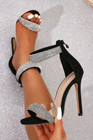 Load image into Gallery viewer, Sparky Black Beaded Open Toe Stiletto Heels