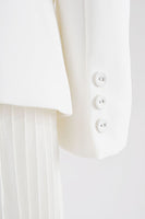 Load image into Gallery viewer, White Belted Pleated Chiffon Women Blazer