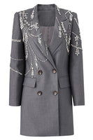 Load image into Gallery viewer, Sparkly Grey Peak Lapel Beaded Double-Breasted Blazer