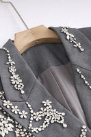 Load image into Gallery viewer, Sparkly Grey Peak Lapel Beaded Double-Breasted Blazer
