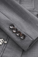 Load image into Gallery viewer, Sparkly Grey Peak Lapel Beaded Double-Breasted Blazer