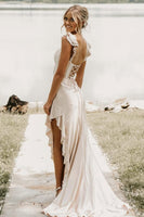 Load image into Gallery viewer, Sparkly Yellow Mermaid Beading Corset Ruffle Long Prom Dress with Slit