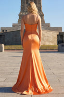 Load image into Gallery viewer, Sparkly Fuchsia Mermaid Beaded Corset Spaghetti Straps Long Prom Dress with Slit