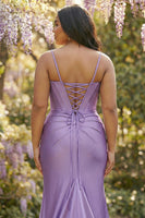 Load image into Gallery viewer, Sparkly Fuchsia Plus Size Beaded Corset Mermaid Spaghetti Straps Long Prom Dress with Slit