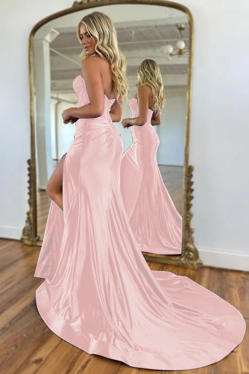 Load image into Gallery viewer, Sparkly Dark Green Mermaid Beaded Appliques Strapless Corset Long Prom Dress with Slit