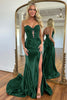 Load image into Gallery viewer, Sparkly Dark Green Mermaid Beaded Appliques Strapless Corset Long Prom Dress with Slit