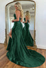 Load image into Gallery viewer, Sparkly Dark Green Mermaid Beaded Appliques Strapless Corset Long Prom Dress with Slit
