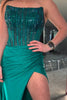 Load image into Gallery viewer, Sparkly Red Mermaid Strapless Corset Beaded Ruched Long Prom Dress with Slit