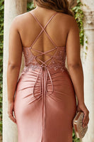 Load image into Gallery viewer, Royal Blue Plus Size Spaghetti Straps Pleated Mermaid Appliqued Prom Dress