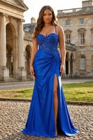 Load image into Gallery viewer, Royal Blue Mermaid Spaghetti Straps Pleated Appliqued Prom Dress
