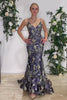 Load image into Gallery viewer, Sparkly Navy V-Neck Embroidered Long Prom Dress with Lace Up