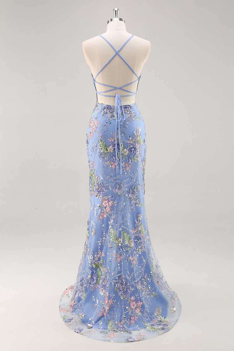 Load image into Gallery viewer, Sparkly Peacock Beaded Mermaid Floral Long Prom Dress with Sequins