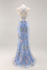 Load image into Gallery viewer, Sparkly Blue Floral Beaded Mermaid Long Prom Dress with Sequins