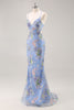 Load image into Gallery viewer, Sparkly Blue Floral Beaded Mermaid Long Prom Dress with Sequins