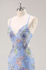 Load image into Gallery viewer, Sparkly Blue Floral Beaded Mermaid Long Prom Dress with Sequins