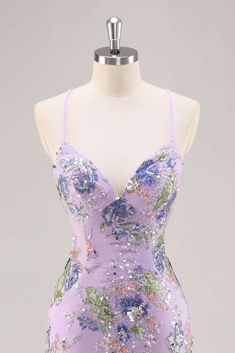 Load image into Gallery viewer, Sparkly Blue Floral Beaded Mermaid Long Prom Dress with Sequins