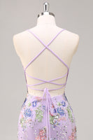 Load image into Gallery viewer, Sparkly Lilac Beaded Floral Mermaid Long Prom Dress with Sequins