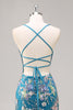 Load image into Gallery viewer, Sparkly Blue Floral Beaded Mermaid Long Prom Dress with Sequins