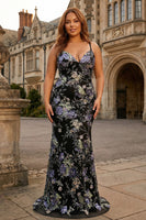 Load image into Gallery viewer, Sparkly Plus Size Pink V-Neck Floral Embroidered Mermaid Long Prom Dress