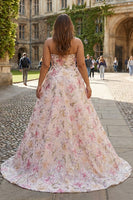 Load image into Gallery viewer, Sparkly Plus Size Floral Pink Strapless Embroidered A Line Long Prom Dress