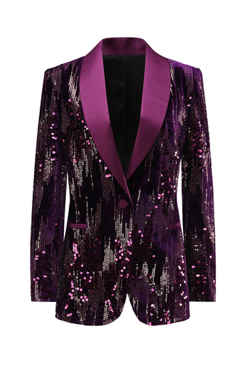 Sparkly Purple Shawl Lapel Sequins Women Prom Blazer