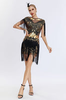 Load image into Gallery viewer, Grey Sequined Short 1920s Flapper Dress with Fringes