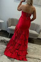 Load image into Gallery viewer, Royal Blue Mermaid Strapless Corset Tiered Long Prom Dress with Slit