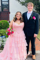 Load image into Gallery viewer, Strapless A Line Blue Tiered Corset Chiffon Maxi Prom Dress