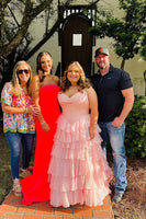 Load image into Gallery viewer, Strapless A Line Blue Tiered Corset Chiffon Maxi Prom Dress