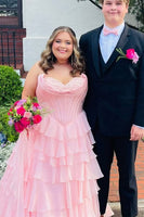 Load image into Gallery viewer, Strapless A Line Blue Tiered Corset Chiffon Maxi Prom Dress