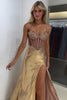 Load image into Gallery viewer, Women Sparkly Golden Mermaid Long Prom Dress Spaghetti Rhinestones Corset Evening Dress with Slit