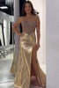 Load image into Gallery viewer, Sparkly Golden Metallic Mermaid Corset Long Prom Dress with Slit