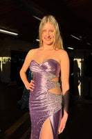 Load image into Gallery viewer, Black Sparkly Cutout Beaded Long Prom Dress with Slit