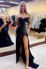 Load image into Gallery viewer, Black Sparkly Cutout Beaded Long Prom Dress with Slit