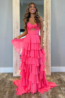 Load image into Gallery viewer, Blush A-Line Flower Strapless Ruffles Long Prom Dress with Slit