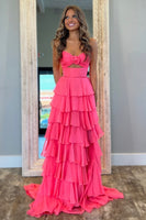 Load image into Gallery viewer, Blush A-Line Flower Strapless Ruffles Long Prom Dress with Slit