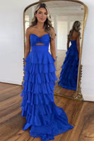 Load image into Gallery viewer, Blush A-Line Flower Strapless Ruffles Long Prom Dress with Slit