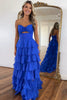 Load image into Gallery viewer, Blush A-Line Flower Strapless Ruffles Long Prom Dress with Slit