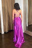 Load image into Gallery viewer, Purple Mermaid Spaghetti Straps Ruched Wrap Long Prom Dress with Slit
