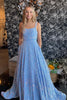 Load image into Gallery viewer, Sparkly Blue Square Neck Spaghetti Straps A Line Long Prom Dress