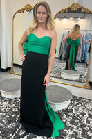 Load image into Gallery viewer, Black Green Mermaid Sweetheart Long Prom Dress with Bow