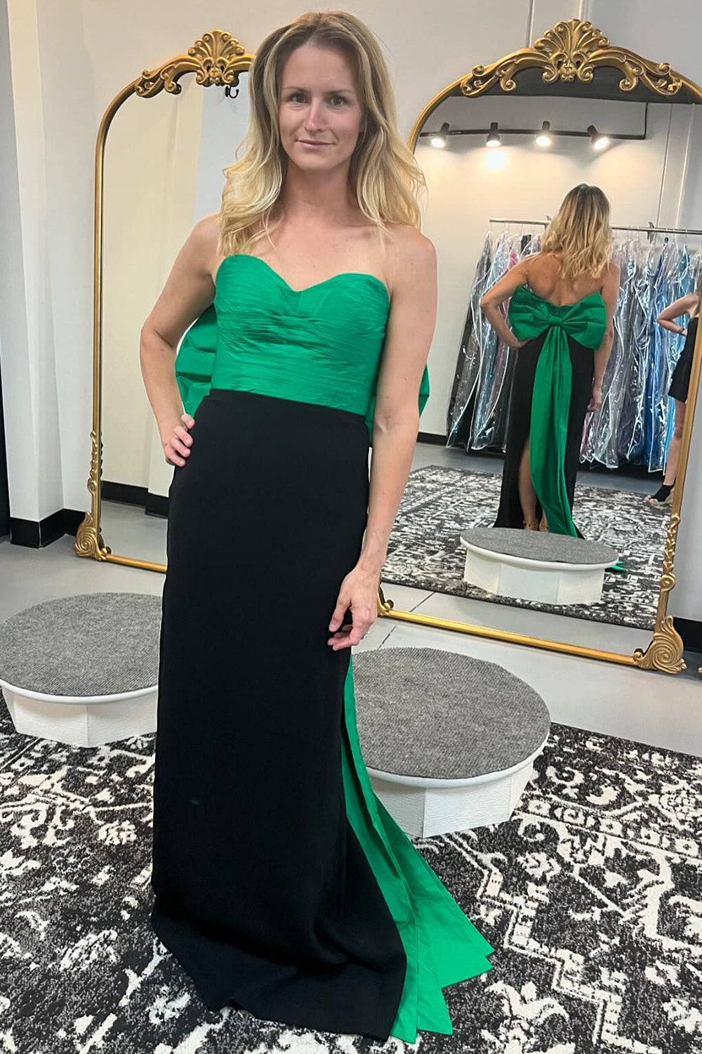 Black Green Mermaid Sweetheart Long Prom Dress with Bow