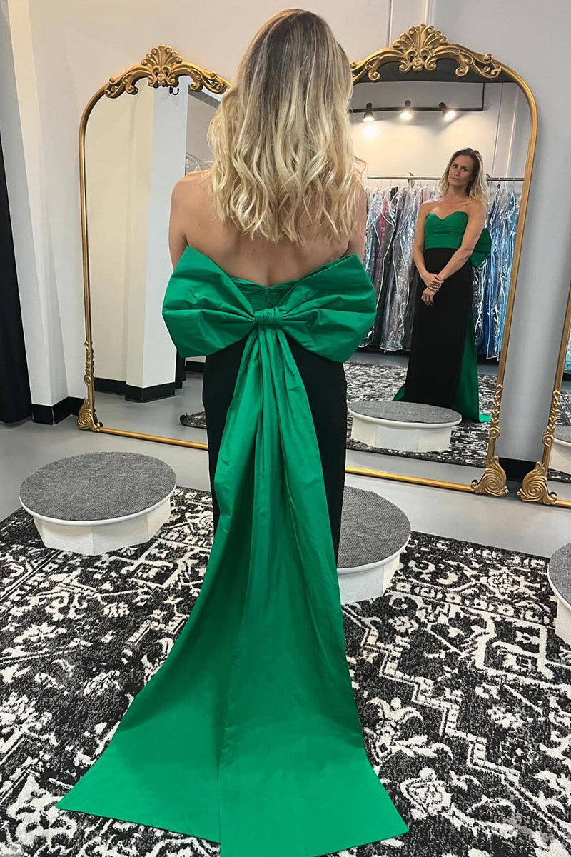 Load image into Gallery viewer, Black Green Mermaid Sweetheart Long Prom Dress with Bow