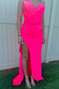 Load image into Gallery viewer, Hot Pink Mermaid Sweetheart Ruched Long Prom Dress with Slit